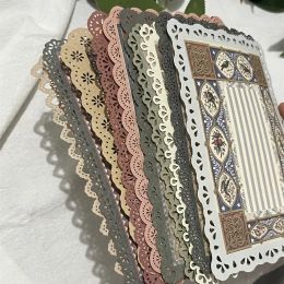 10Pcs Large Size Retro Material Paper Hollow Edge Lace Frame Paper Memo Pad Deco Scrapbooking Journaling Craft Vintage Papers