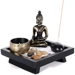 Candle Holders Tea Light Candlestick Buddha Burner Holder Home Candlelight Decoration Stone Sand Sandbox Wood Tray Crafts Tabletop