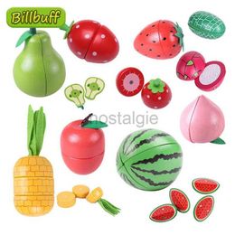 Kitchens Play Food Montessori Kid Cut Fruit Gift 3DWooden Simulation Strawberry Pineapple Magnetic Children Play House Kitchen Educational Toy Gift 2443