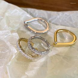 Cluster Rings Fashion Silver Colour Open Finger Ring Gold Clear Stones Stackable For Women Girl Jewellery Gift Dropship Wholesale