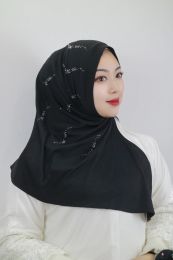 Muslim Hijab Diamond High Elasticity Solid Colour Hijab Islamic Scarf Scarf Ready To Wear Turban Pleated Hijab Head Wraps
