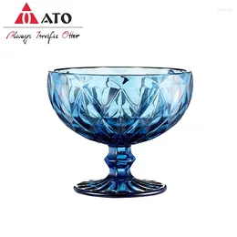 Wine Glasses 10.9cm Blue European Style Retro Embossed Ice Cream Bowl Suitable For Wedding Party Glass Thickened Fruit Salad