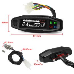 Universal Digital Motorcycle Tachometer RPM 0~12X1000 R/min Speedometer Odometer LCD Motorcros Instrument with Turn Signal Light