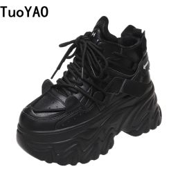 Boots Women Winter Warm Chunky Sneakers Thick Bottom Female Casual Leather Dad Shoe Lace Up 8cm High Platform Vulcanized Shoes Woman