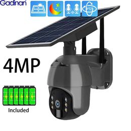 Other CCTV Cameras Gadinan 4MP 4G Sim Card Wifi 8W Solar Battery Powered PTZ 4X Zoom CCTV Outdoor Security PIR Human Color Night Vision Camera Y240403