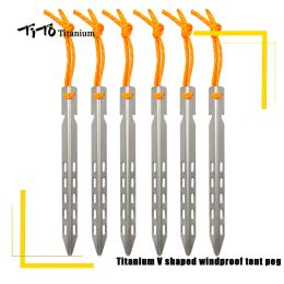 Shelters Tito Titanium Tent Nails V Shaped Design Outdoor Camping Windproof Equipment Tent Tool for Soft Ground 6/8/10/12pc