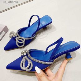 Dress Shoes 2024 CRYSTAL Butterfly-knot Women Pumps Sexy High Heels Pointed Toe Wedding Prom Summer Sandals Mules H240403QHTQ