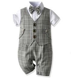 Children039s suit Baby Boy Christening Birthday Outfit Kids Plaid Suits Newborn Gentleman Wedding Bowtie Formal Clothes Infant 3981588