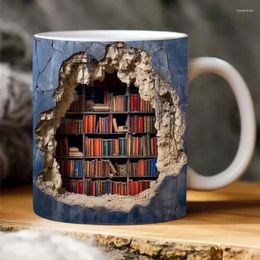 Decorative Figurines 3D Effect Bookshelf Mug Creative Space Design Ceramic Library 350ml Book Lovers Coffee Cup Christmas Gifts For Readers