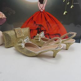 Dress Shoes Bao Ya Fang Champagne Women Bridal Wedding And Bag Pointed Toe Female Party Fashion Ankle Strap Strange Heel Pumps