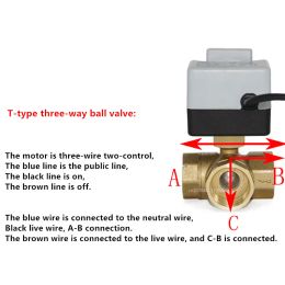 Brass Motorized Ball Valve 3-Wire Two Control Electric Actuator AC220V 3 Ways /2 Way DN15 DN20 DN25 DN32 DN40 with Manual Switch