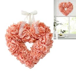 Decorative Flowers Heart Wreath Valentine's Day Decor Artificial Rose Romantic Party Decoration Door Hanger 15.75in For