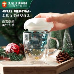 Mugs Christmas Cup Ins Cartoon Double Layer Cute Gift With Lid Water Household Glass