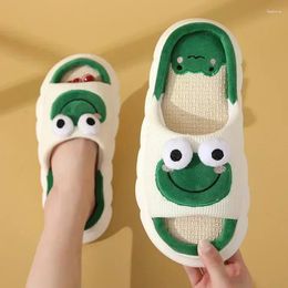 Slippers Cute Frog Linen For Men And Women Couples Indoor Anti-Slip Thick Bottom Sandals Mens Shoes