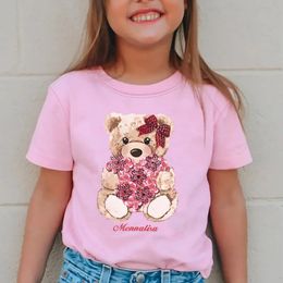 Girls Summer Round Neck Kort ärm T-shirt Ny trendtecknad tryckt topp för flickor