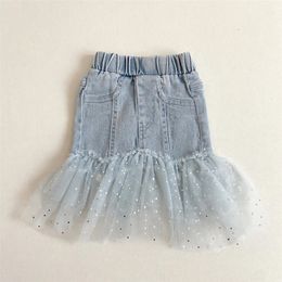 Summer Girls Skirts Kids Cash Cash Denim Skirt Baby abbigliamento Bruffles tasche per bambini ragazze jeans gighette per ragazze vestiti 240325 240325