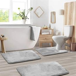 Bath Mats Rugs Set Of 3 Super Soft Non-Slip Water Absorbent Bathroom Memory Foam Mat Shower Carpet And Contour