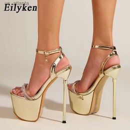 Dress Shoes Fashion Crystal Rhinestone Women Sandals Thin High Heel Red Gold Party Wedding Summer Gladiator H240403