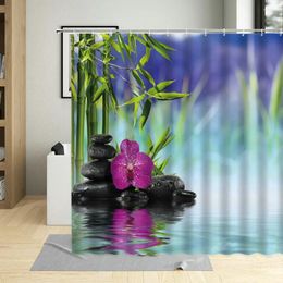 Shower Curtains Zen Curtain 3D Painting Purple Orchid Green Bamboo Stone Candle Home Bathroom With Hook Decorative Machine Washable