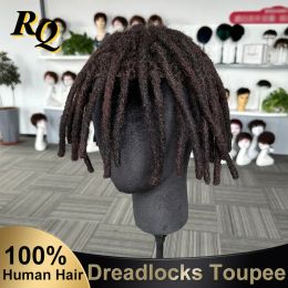 Toupees Toupees Dreadlock Hair Thin Skin Toupee For Men 100% Human Hair Topper Locs Braided Male 1B Dreadlocs Hair V Looped Toupee Afro