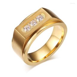 Wedding Rings Classic Gold Colour Zircon Mens Fashion Male Bands Jewellery For Friend Gift Drop Delivery Dhcew