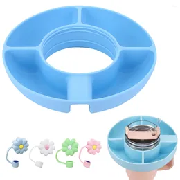 Plates 2 In 1 Snack Bowl Cup 4 Compartments Silicone Protable Reusable Drinking Multifunction For Home Travel Car