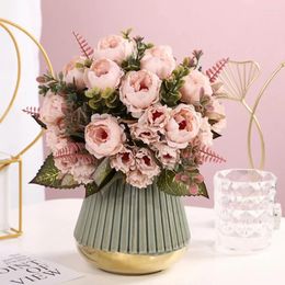 Decorative Flowers Artificial Retro Peony Bouquet Vintage Bride Holding Fake Plants Home Wedding Decoration Table Decor Accessories