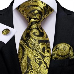 Paisley Gold Brown Black Silk Ties For Men Luxury Wedding Accessories Neck Tie Set Pocket Square Gift For Men Dropshipping