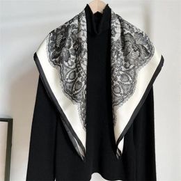 Scarves 88cm Twill Silk Scarf Women Bandana Square Design Kerchief For Ladies Fashion Shawl Echarpe