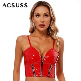 Women's Tanks Women Patent Leather Crop Top Sexy V Neck Backless Camisole For Nightclub Rave Party Lady Pole Dancing Erotic Tank Tops