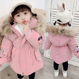 Down Coat Girls Winter Jacket Fur Hooded Trench Coats Warm Clothes Children Kids Girl's Winterjas 2024 Cotton Parka 3 4 5 6 7 8 Yrs