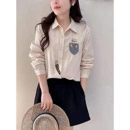 Polo 2024 Spring Fashion New Collar Long Sleeved Cotton Linen Loose Versatile Literary Style Forest Top Shirt for WomenK02F