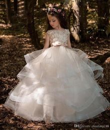 Flower Girl Dresses Weddings Blush Pink Princess Tutu Sequined Appliqued Lace Bow Kids Princess Kids Party Birthday Gowns4235351149299