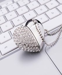 Silver Crystal Heart Shape 16G 32G 64G USB 20 Flash Drives Enough Memory Stick Thumb Pen Drive for Computer Laptop Mac Tablet8438809