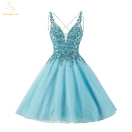 Beagantom Sparkly Tulle V-hals Hemkommande klänningar Lace Pärled Pageant Short Prom Party Cocktail Gown Vestidos de Graudation