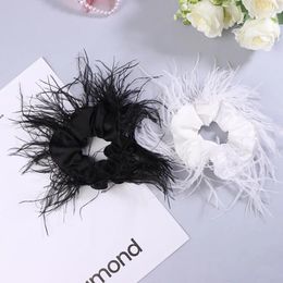 Hair Accessories Women Feather Scrunchies Elastic Rope For Solid Color Large Satin Bands Girls Party Headwear