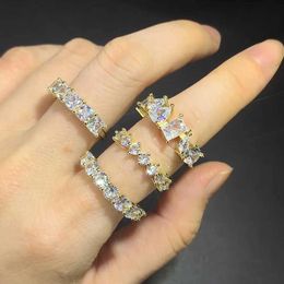 2PCS Wedding Rings Designer Tennis Zircon Rings for Female Shiny Dainty Crystal Stacking Matching Wedding Finger Ring Fashion Chic Jewellery R018