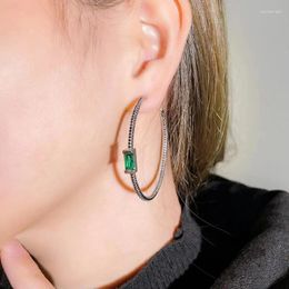 Hoop Earrings Fashion Trendy 925 Silver Needle For Women Jewellery Simple Round Circle Green Zircon Girlfriend Gift Party Dating