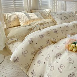 Bedding Sets Home Textiles Simple Washed Cotton Bear Duvet Cover Four-piece Bed Set Sheet For Adults And Kids Comfortable Pillowcase