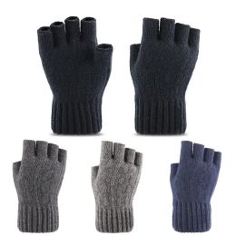 Outdoorowe rękawiczki na pół palca kobiety mężczyźni zima ciepłe wełniane rękawiczki unisex elastyczne dzianiny z ekranem dotykowym bez poślizgu