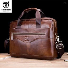 Briefcases BULLCAPTAIN Men's Genuine Leather Laptop Fashion Retro Cowhide Messenger /shoulder Bag Leisure Business Briefcase