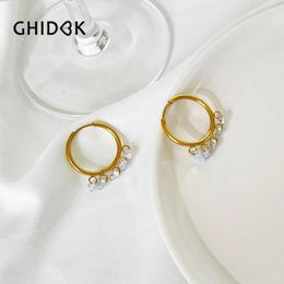 Hoop Earrings GHIDBK Dainty Clear Cz Zircon Charms Huggie Women's Stainless Steel 18K Gold Plated Dangle Tiny Hoops Minimal