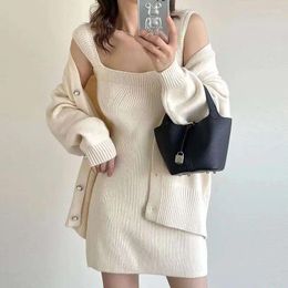 Work Dresses Sweater Dress Korean Chic Autumn/Winter Vintage Cardigan Long Sleeve Knitted Coat Square Neck Hanging Female Tops