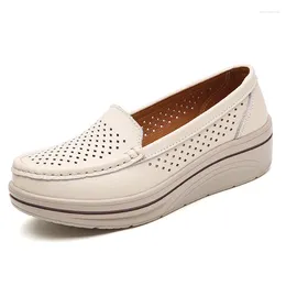 Casual Shoes Women's Leather Hollow Flat Loafers Slip On Moccasins Breathable Platform Sneakers