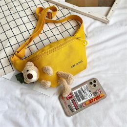 Cute Bear Women's Waist Bag High Quality Canvas Belt Bags Designer Crossbody Chest Bag Female Solid Fanny Pack Banana Hip Purse