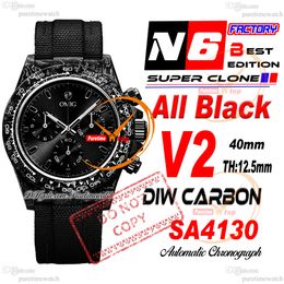DIW Carbon SA4130 Automatic Chronograph Mens Watch N6F V2 Black Stick Dial Nylon Strap Super Edition Same Serial Card Puretime Reloj Hombre Montre Hommes PTRX