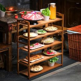 Kitchen Storage AOLIVIYA Official Bamboo Mountain Pot Restaurant Vegetable Rack Multi-Layer Shelf