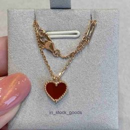 High end designer necklace vanclef Love Necklace Womens Red Agate Heart shaped Pendant Collar Chain Cute and Sweet Broadcast Original 1to1 With Real Logo