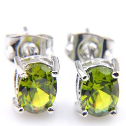 LuckyShine Delicate Jewelry Green Peridot Women's Stud Earrings 925 Sterling Silver Plated Oval Birthstone Stud Earrings 8X6M257q