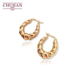 Earrings CHUHAN Real 18K Yellow Gold Twist Earrings AU750 For Women Banquet Wedding Luxury Fashion Gift Retro Hoop Earrings Fine Jewellery